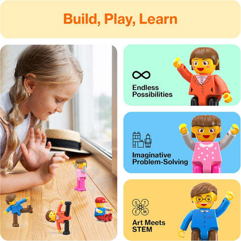 PicassoTiles Magnetic 4 Family Action Figures Toddler Toy Expansion Pack for STEM Learning