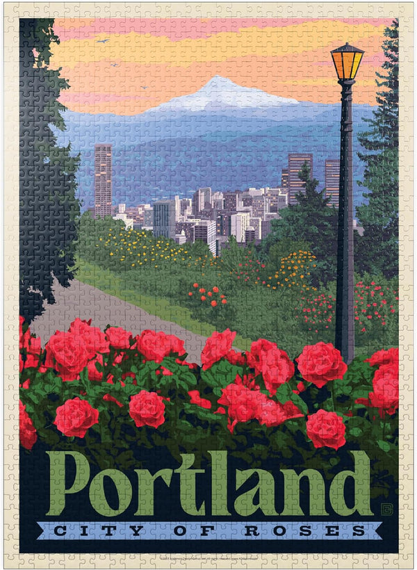 MyPuzzle Portland, Oregon: Vintage Poster City of Roses - Premium 1000 Piece Jigsaw Puzzle for Adults