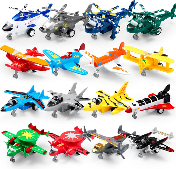 JOYIN 16 Pcs Pull Back Airplane Toys, Boys Plane Playset, Aircraft Incl