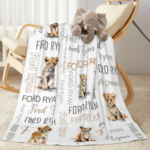 Novusopt Personalized Lion Baby Blanket with Name Custom Blankets for Kids Baby Boy