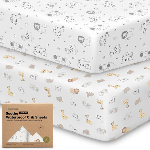 2-Pack Waterproof Crib Sheets for Boys, Girls - 52x28 Fitted Organic Cotton