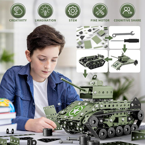 Set 284 8-12, 7 8 9 10 11 12-16 Lucky Doug STEM Building Projects Model Army Tank - Pieces STEM Project Building Toys