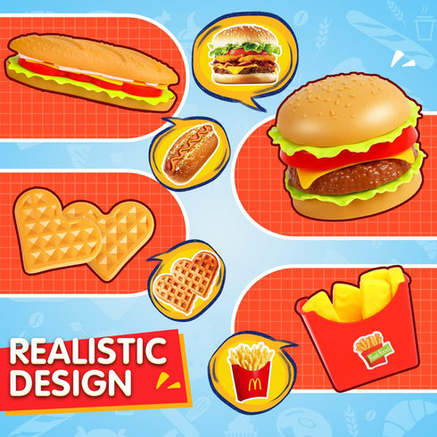 Pretend Play Food Set, Hamburger Fries Pizza Popcorn Toys, Role Play Educational Gift for Kids Boys Girls