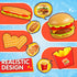 Pretend Play Food Set, Hamburger Fries Pizza Popcorn Toys, Role Play Educational Gift for Kids Boys Girls