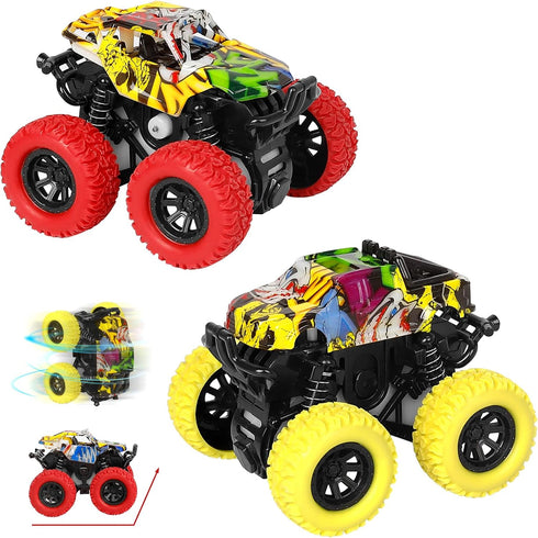 M SANMERSEN Car Toys for Toddlers 1-3 - 2 Pack Monster Truck Toys with 360° Rotating Stunt Cars for Boys Girls Birthday