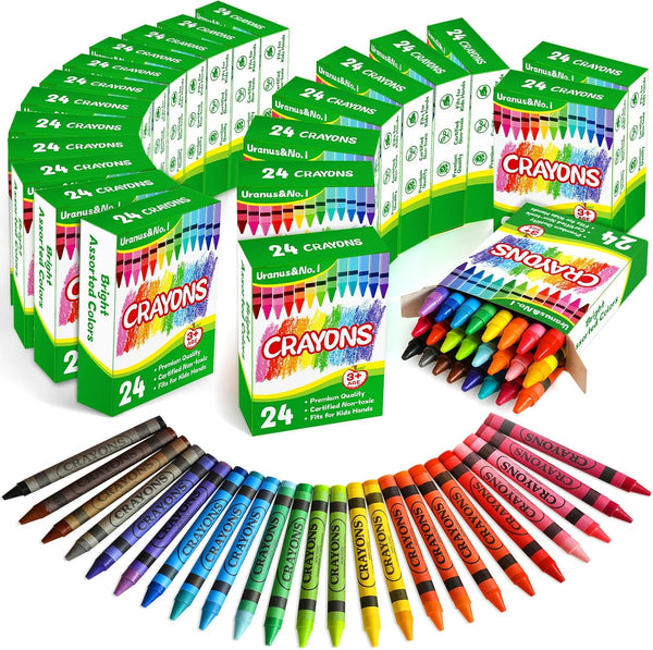 Crayons Bulk 24 Count, 24 Packs of 24 Assorted Colors, Premium Crayon