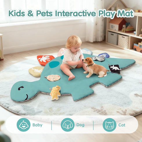 Lavilefora Tummy 6 0-6-12 Baby Time Mat, Oversize Dinosaur Shaped Baby Play Gym Mat with Toys, Play Mat for Babies