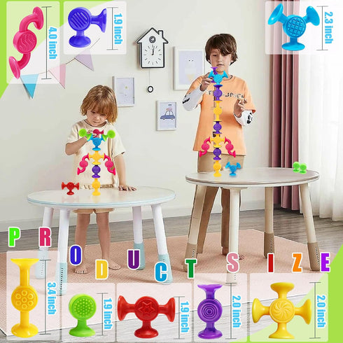 12Pcs Toddlers Suction Cup Bath Toys, Soft Sensory Suction Building Toy, Baby Starter Montessori Stocking Stuffers