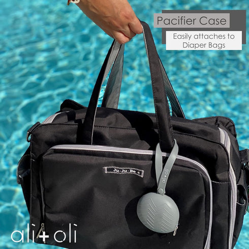 Ali+Oli BPA-Free Silicone Pacifier Holder Case (1-pk) - Newborn Travel Baby Pacifier Pouch, Grey