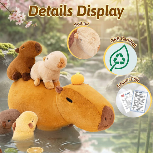 OUOZZZ 5-in-1 Mommy 4 (3+ Capybara Plush Toy, Large Capybara Stuffed Animal with Removable Babies Inside, Unique