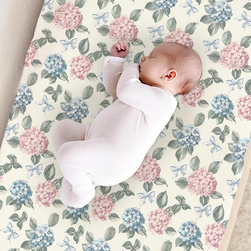KuphiL10C Girls-16x32 Spring Hydrangea Floral Leaves Bows Baby Changing Pad Cover, Unisex Flowers Nursery Diaper