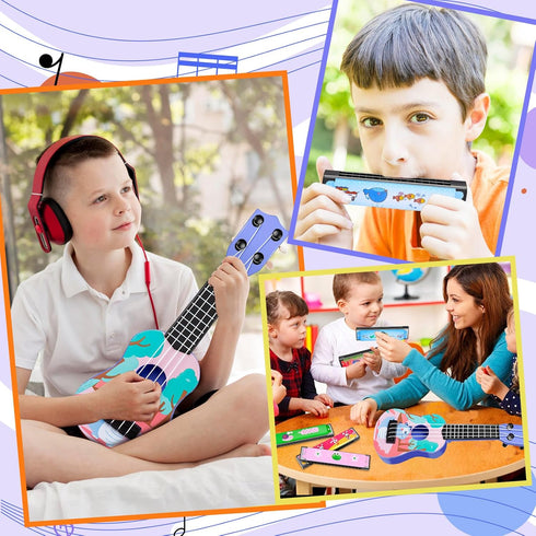 Kids Guitar 10" Musical Toy Guitar, Classical Mini Toddler Ukulele with 2 Extra Harmonica and 2 Guitar Picks, Dinosaur