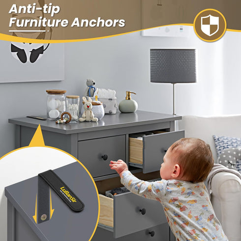 6 Pack LuBanSir Furniture Anchors, Furniture Wall Anchor Straps for Dresser, Shelves, Bookcase Anti-Tip Safety