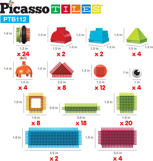Picasso Toys 112pcs Hedgehog Blocks - STEM Building Tiles Set for Construction Learning, Creativity Beyond Imagination