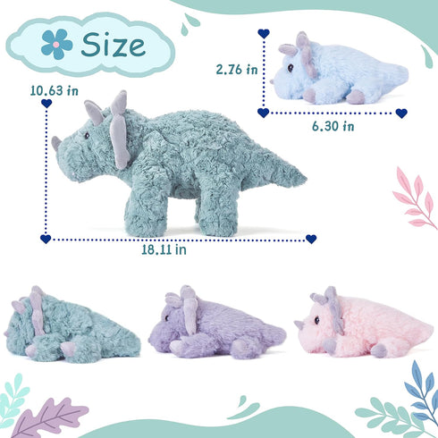 EARTHSOUND Triceratops Dinosaur Stuffed Animal - 18" Cute Small Mommy Plush Toy with Little Babies