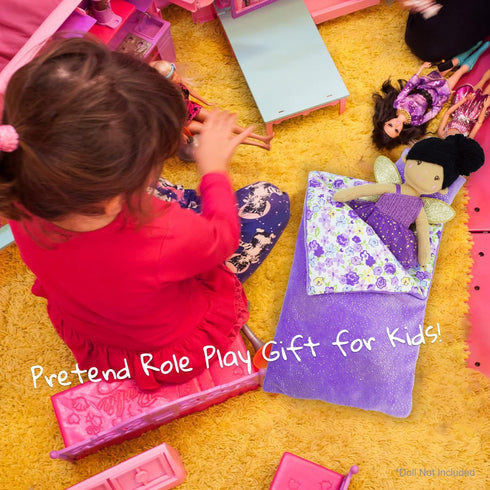 Cozy 2-Piece Playset 14" 2 3 4 June Garden Dream Reversible Doll Sleeping Bag - Doll Accessory with Pillow - Fits