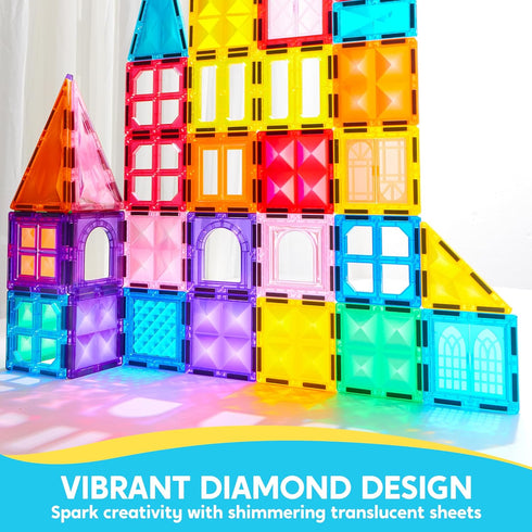 SYNCFUN Magnetic Tiles 110pcs, 3D Magnet Building Tiles with Vehicle, Construction Blocks Set for Kids, STEM