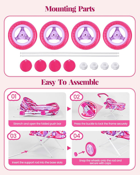Set 12 Inch 14 Set, 3yrs+ BABESIDE Baby Doll Stroller with Baby Doll, Pcs Baby Doll Accessories, Folding Doll Pram