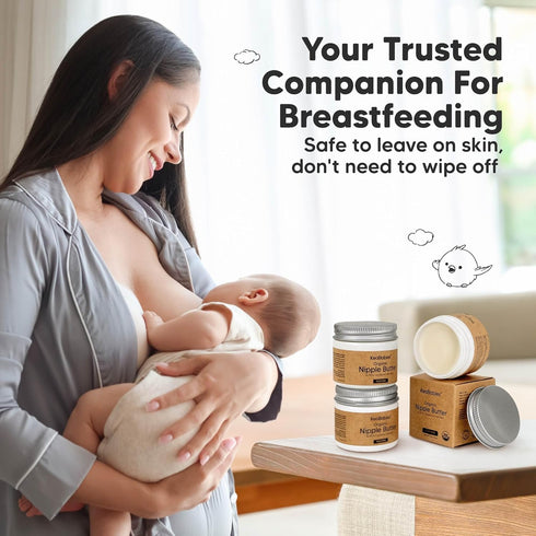 100% Essentials,2oz Organic Nipple Butter for Cracked, Sore, Relief - Nursing Nipple Cream Safe for Breastfeeding