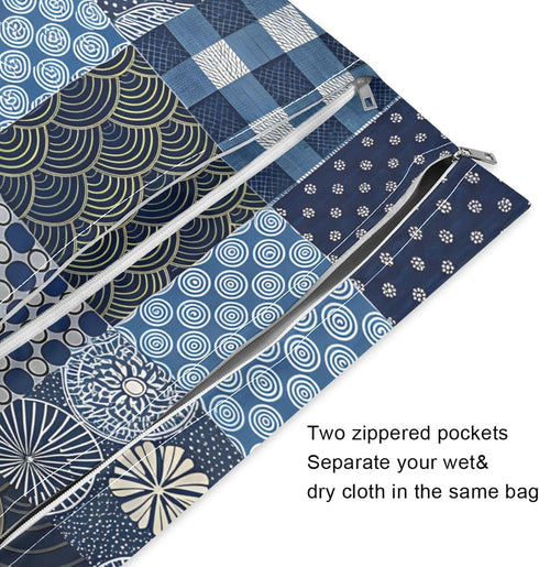 Haskirky 2 Tribal Kantha Navy Patchwork Pcs Cloth Diaper Wet Dry Bags,Waterproof and Washable Bag for Travel Reusable