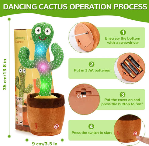 Dancing Cactus Toy - Talking Plush Toy that Sings and Mimics What You Say, Interactive Toy for Kids