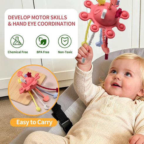18 1 2 18+ Little Rawr Silicone Baby Sensory Montessori Toys & Pull String Toys for M+, Toddler Birthday Gift Car Seat