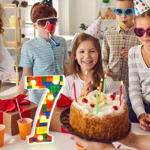 8.58''(Number 7) Baquler Building Block Light up Number Birthday Decoration Sign Marquee LED Numbers for Party Lighted