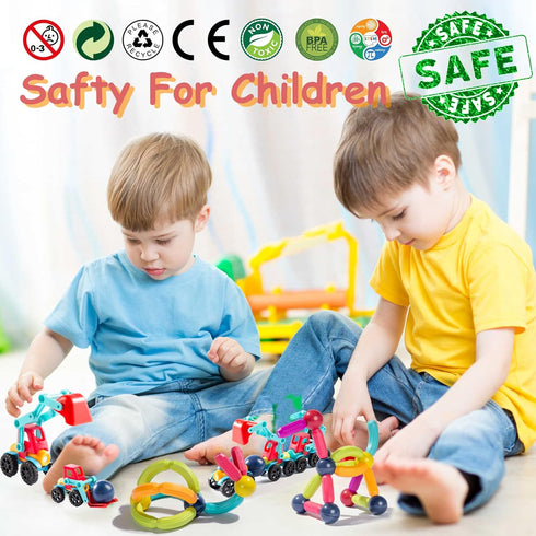 128Pcs 3-8 2 Magnetic Blocks Kids Toys, Large Magnetic Building Sticks STEM Educational Sensory Toy Preschool Learning