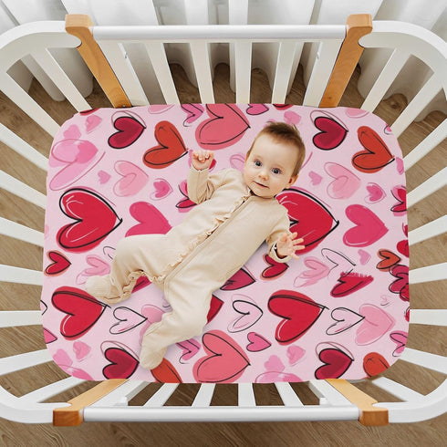 Caikeny 27 39 Fitted Crib Sheet for Boys Girls Pink Red Heart Baby Crib Sheets Bassinet Sheets Crib Mattress Bed Sheets