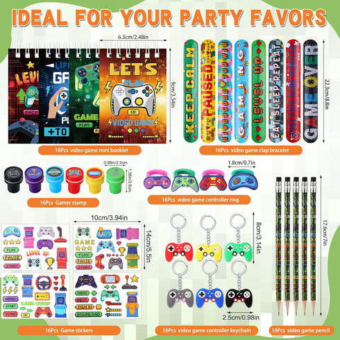 Spakon 113 Pcs Video Game Piñata Set - Birthday Party Supplies with Mini Notebooks, Pens, Keychains, and More