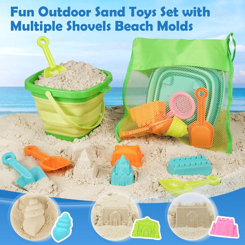 3-10, 3 Pack 24 Dreamon Beach Toys for Kids Collapsible Sand Toys Include Foldable Buckets with Mesh Bag, PCS Beach