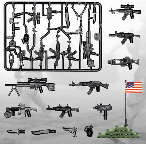Weapons Pack Military Accessories U.S Weapons in Vietnam War Toy Set, Compatible with Major Brands