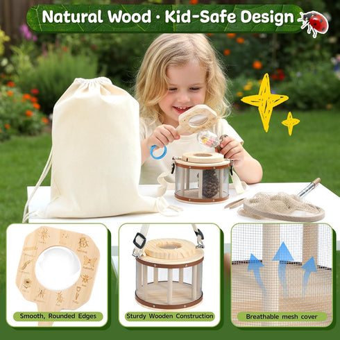 Backpack 8 1 Set 4-12 GAGAKU Kids Bug Catching Kit with - in Outdoor Explorer with Net, Wooden Box & Magnifying Glass