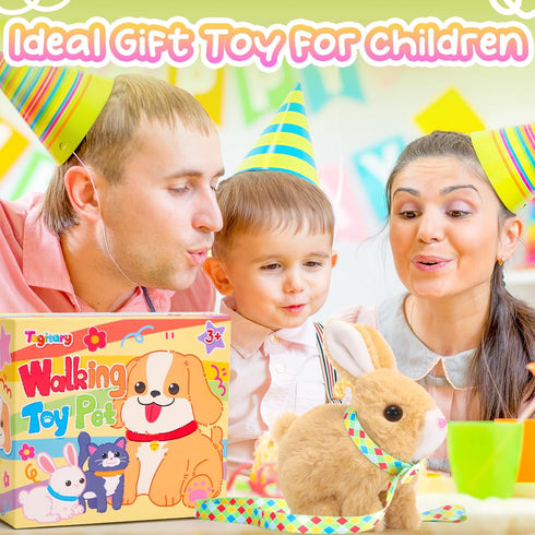 Tagitary Plush Bunny Electronic Toy with Sounds, Hopping, Interactive Rabbit Toy for Kids with Leash