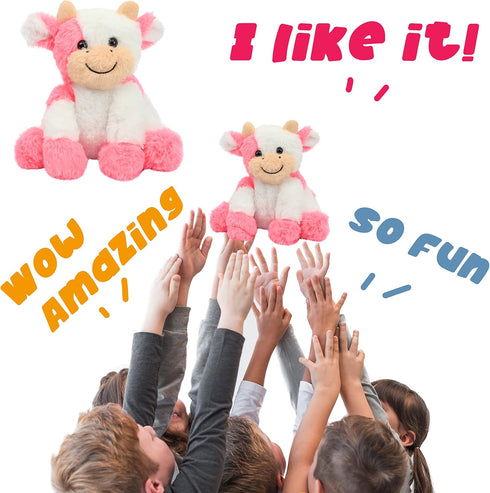 Hopearl Plush Cow Toy - 9 Inch Strawberry Pink Floppy Dairy Cattle - Cute Birthday Gift for Kids