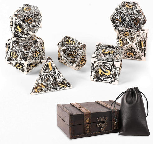 AncientDeer 7pcs Metal Dice Set D&D - Unique Dragon Pattern for Dungeons and Dragons, RPG, MTG, Board Games