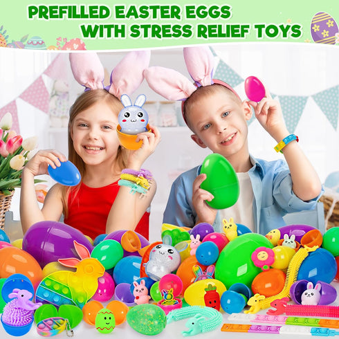 36 Pack 4 Prefilled Easter Eggs with Toys, Bulk Mix Sizes Plastic Easter Eggs with Toys Inside, Surprise Eggs
