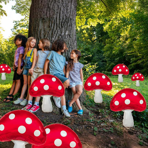 6 31 21 PCS Mushroom Balloons with Red & White Polka Dots, Forest/Garden Party Theme Party Decor, Cute Mushroom