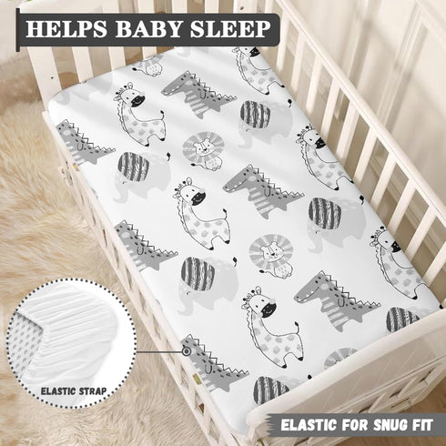 Winpema 28"x52" Lion Giraffe Elephant Crocodile Fitted Crib Sheet Animals Baby Crib Sheet Fit Standard Crib and Toddler