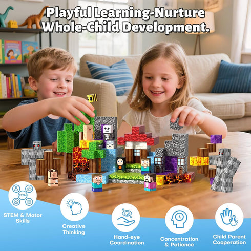 150pcs 4-8, 3+ Magnetic Blocks, Magnetic Building Blocks, Magnet Tiles with Adventure World Blocks, Magnetic Blocks