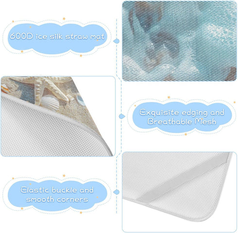 Burbuja 28x52 Baby Cooling Mat Seashells at Beach Bed Pad Ice Silk Cool Mat for Crib Mattress, Sleeping Pad