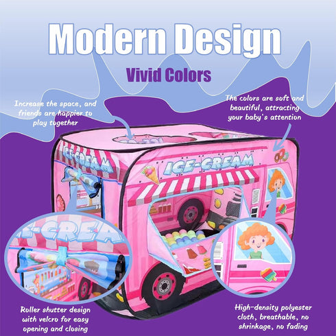 2-3 Pop Up Tent for Kids.Ice Cream Truck Play Tent.Large, Easy to Organize Icecream Shop for Kids.Ice Cream Cart
