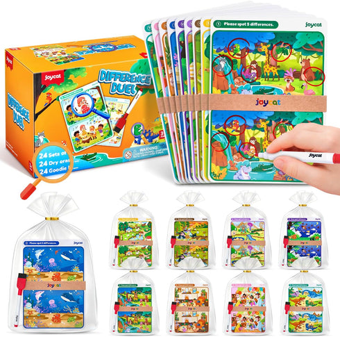 JoyCat 24 Pack Spot the Difference Game Cards for Kids, Reusable Dry