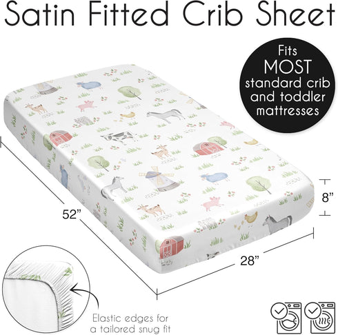 Sweet Jojo Designs Farm Animals Boy Girl Gender Neutral Baby Satin Fitted Crib Sheet Infant Newborn Nursery Toddler Bed