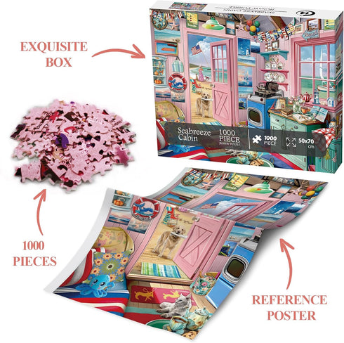 BBOLDIN Summer 1000 Beach House Puzzle for Adults Piece, Ocean Seashore Retreat Jigsaw Puzzles, Hawaii Cabin Scenery