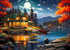 1000 Piece Puzzle for Adults - Moonlight Cabin Lake View Painting Jigsaw Puzzles, Cozy Silent Night Puzzle