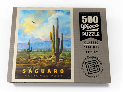 MyPuzzle Saguaro National Park: Desert Daybreak Vintage Poster - Premium 500 Piece Jigsaw Puzzle for Adults