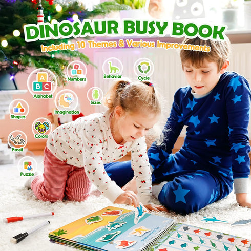 Montessori Dinosaur Themes Busy Book for Toddlers, Educational Learning Toys for 3-5 Year Olds, Birthday Gifts