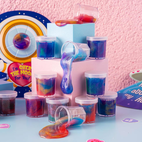 30 JOYIN PCS Valentine Day Gift Cards with Galaxy Slime Stress Relief Fidget Toy for Kids Party Favor, Classroom