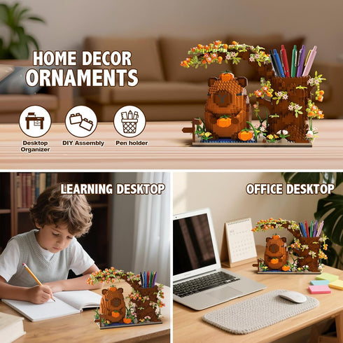 temeilr Set-1880PCSMulti 6 Capybara Micro Building Blocks functional self-assembly Flowers and PLANTS Capybara Cute Pen